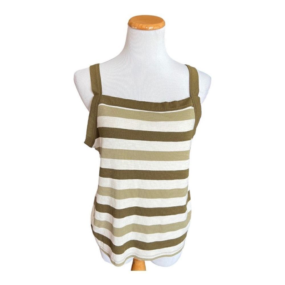 Womens The Gap Olive Striped Ribbed Knit Tank Top - Sz XL